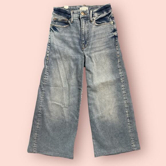 Good American Good Waist Denim High Rise Palazzo Crop Jeans Wide Leg Barrel Sz 4 - Picture 1 of 4